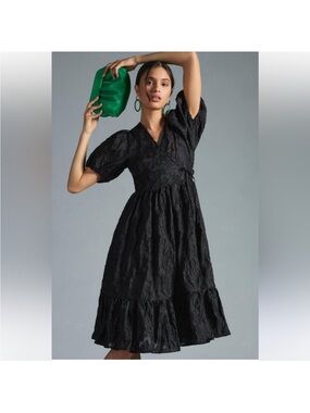 Anthropologie Black Puff-Sleeve Midi Dress